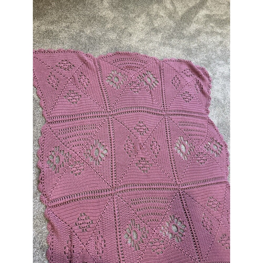 Handmade Granny Square Crocheted Afghan Dusty Rose  70X46